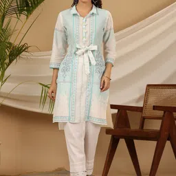 Juniper Floral Printed Cotton Shirt Collar Kurta-image-23