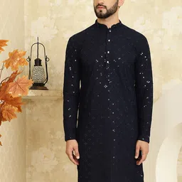 SOJANYA Ethnic Motifs Embroidered Sequinned Long Sleeves Straight Pure Cotton Kurta-picture-25