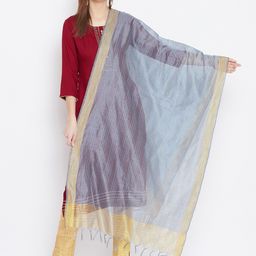 Clora Creation Grey & Gold-Toned Striped Dupatta-15