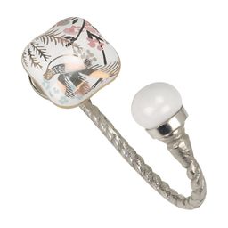 IndianShelf White & Pink Ceramic Floral Wall Mounted Hooks Kitchen Hanger-image-43