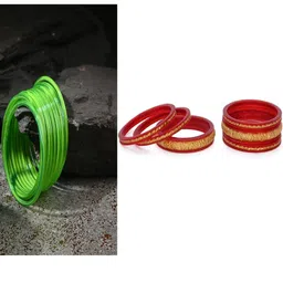 1ST TIME Set Of 18 Green Alloy Artificial Stones & Beads Bangles-picture-36