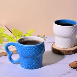 Storepedia White & Blue Solid Ceramic Matte Cups Set of Cups and Mugs-16