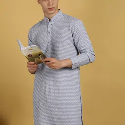 FUBAR Men Geometric Woven Design Thread Work Mandarin Collar Kurta-picture-3