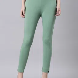 TWIN BIRDS Women Mint Olive Solid Cotton Sleek Ethnic Knitted Kurti Trouser-image-94