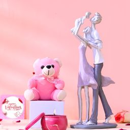 TAYHAA Pink And White 3 Pieces Beautiful Family Showpiece With Candle And Teddy Gift Set-image-18