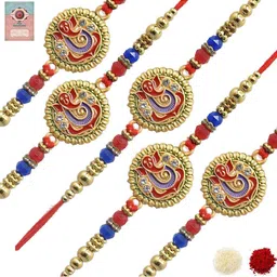 MEIRA JEWELLERY Set Of 5 Rakhi With Roli Chawal & Greetings Card Set-image-7