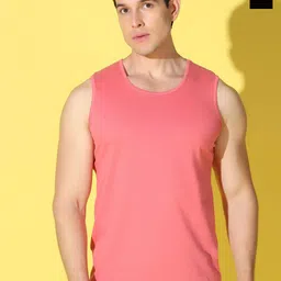 WOOSTRO Pack Of 2 Printed Combed Cotton Gym Vests -VWS26(PLAIN PEACH)(ENJOY BLACK)-image-76