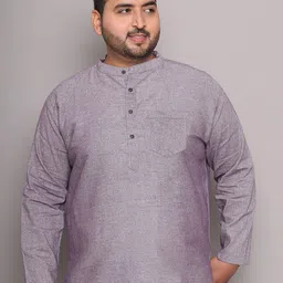 Enchanted Drapes Men Plus Size Woven Design Band Collar Kurta-picture-16