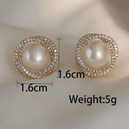 Anouk Korean Gold Plated Artificial Stones Studded And Pearls Beaded Circular Studs image 4