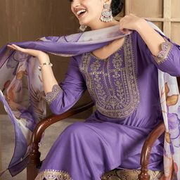 MOKOSH Women Embroidered Regular Sequinned Kurta with Trousers & With Dupatta image 4