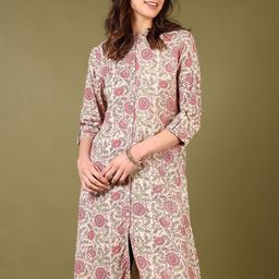 V-Mart Floral Printed Mandarin Collar Roll-Up Sleeves Straight Kurta-image-97
