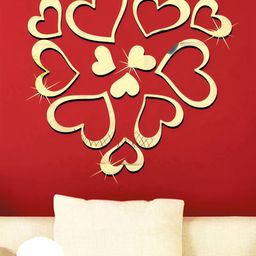 Wall1ders Gold Toned 12 Pieces Acrylic Heart Shaped Mirror Wall Stickers-17