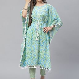 Indibelle Geometric Printed Flared Sleeves Kaftan Cotton Kurta-picture-5