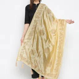 Clora Creation Beige Embroidered Dupatta with Sequinned-19