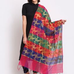 LOOM LEGACY Women Pink & Green Woven Design Jacquard Dupatta-25