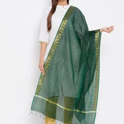 Clora Creation Green & Gold-Toned Woven Design Dupatta-24