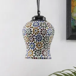 Devansh Yellow & Red Self Design Mosaic Glass Hanging Light-6