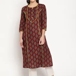 Be Indi Women Round Neck Ethnic Motifs A-Line Side Slits Regular Kurta-picture-37