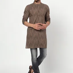 Spring Soul Striped Band Collar Cotton Straight Kurta-image-79