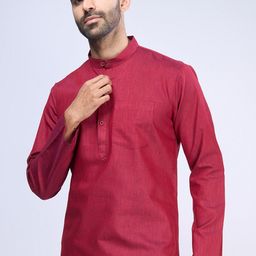 BELLAZO Mandarin Collar Thread Work Khadi Cotton Kurta-picture-52