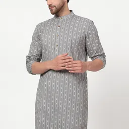 Spring Soul Ethnic Motifs Woven Design Mandarin Collar Straight Cotton Kurta-image-99