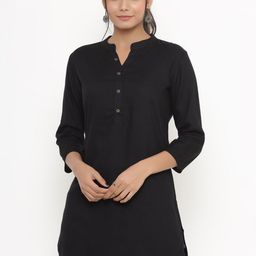 DIVYANK Black Viscose Rayon Mandarin Collar Tunic-52