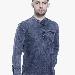 Kuons Avenue Men Grey Thread Work Pastels Denim Pathani Kurta-image-49