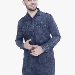 Kuons Avenue Men Blue Denim Pathani Cotton Kurta-picture-51
