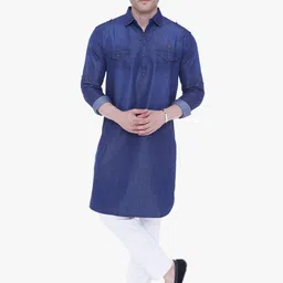 Kuons Avenue Men Blue Denim Pathani Kurta-picture-45