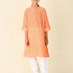 Fabindia Boys Geometric Printed Band Collar Straight Cotton Kurta-34