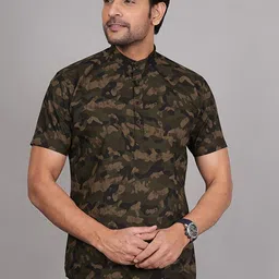 LOUIS MONARCH Abstract Printed Mandarin Collar Cotton A-Line Short Kurta-image-25