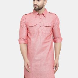 Enchanted Drapes Men Orange Pathani Pure Cotton Kurta-image-75