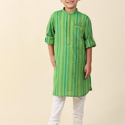 Fabindia Boys Striped Mandarin Collar Pure Cotton Straight Kurta-picture-10