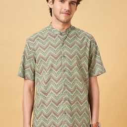 indus route by Pantaloons Geometric Mandarin Collar Roll-Up Sleeves Cotton Kurta-picture-22