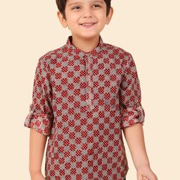 Fabindia Boys Ethnic Motifs Printed Band Collar Straight Kurta-35
