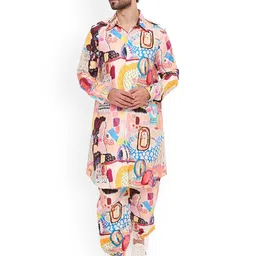 PS MEN BY PAYAL SINGHAL Abstract Shirt Collar Straight Kurta With Jogger Pant-image-56