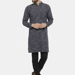 Enchanted Drapes Men Navy Blue & Beige Solid Regular Straight Kurta-image-49