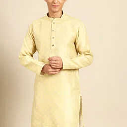 MANQ Geometric Woven Design Mandarin Collar Straight Kurta-image-0
