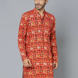 VASTRAMAY Ethnic Motifs Printed Mandarin Collar Straight Kurta-picture-26