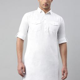 WHITE HEART Men White Thread Work White Romance Pathani Kurta-image-76