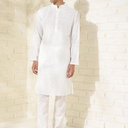 Fabindia Geometric Printed Band Collar Long Sleeves Pure Cotton Straight Kurta-19