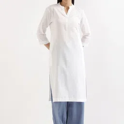 SAADAA Mandarin Collar Cotton Linen Straight Kurta-picture-22