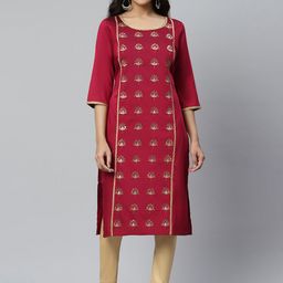 AURELIA Women Red Ethnic Motifs Asymmetric Kurta-image-78