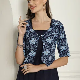 KALINI Square Neck Sleeveless Cotton A-Line Top With Jacket-picture-49