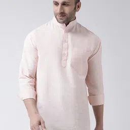 RIAG Mandarin Collar Roll Up Sleeves Cotton Pastel Short Kurta-picture-21