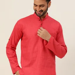 JAVINISHKA Mandarin Collar Cotton Linen Straight Kurta-picture-42