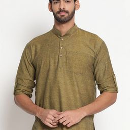 JAVINISHKA Mandarin Collar Cotton Linen Short Kurta-image-93