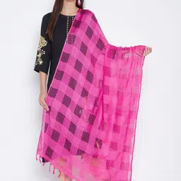 Clora Creation Magenta Checked Pure Cotton Dupatta-28