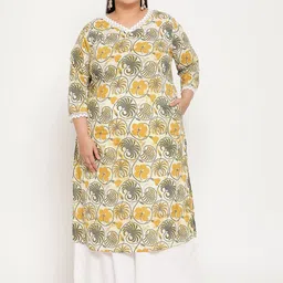 Sringam Plus Size Women Off White Floral Printed Kurta-picture-47