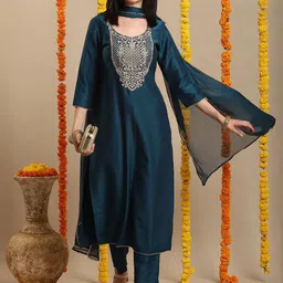 Anni Designer Paisley Embroidered Gotta Patti Straight Kurta with Trousers And Dupatta-image-63